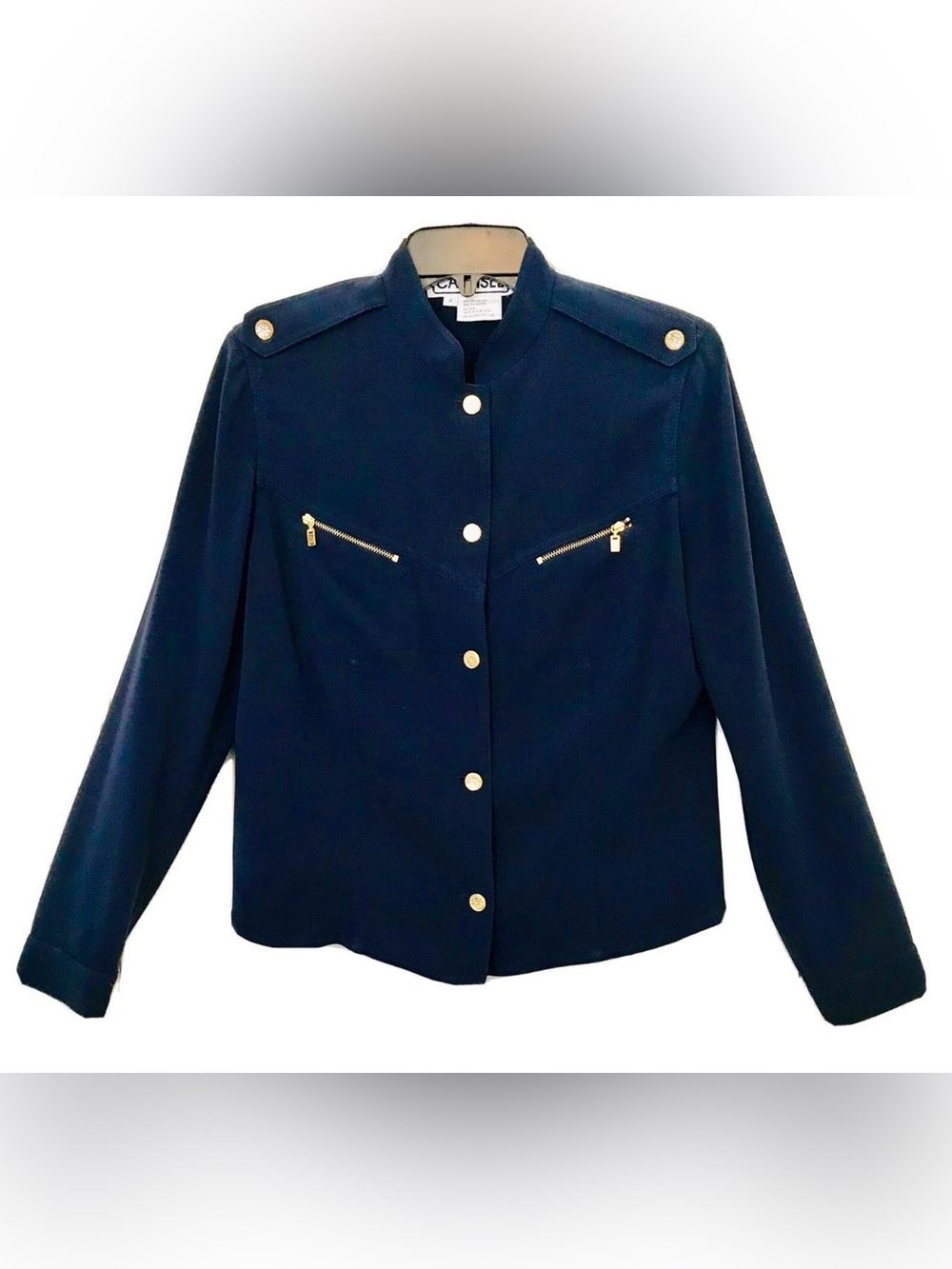Carlisle Vintage Womens Size 4 Military Style Navy Gold Buttons & Zipper Jacket